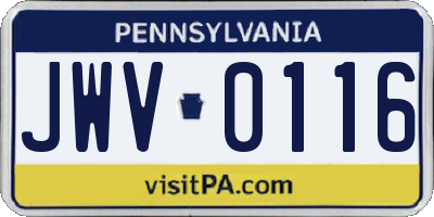 PA license plate JWV0116