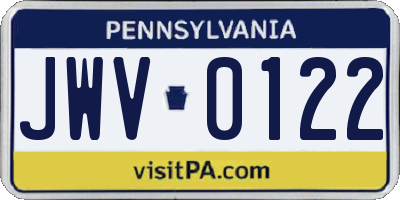 PA license plate JWV0122