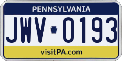 PA license plate JWV0193