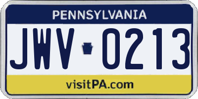 PA license plate JWV0213
