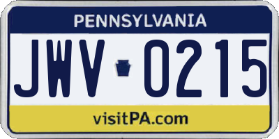 PA license plate JWV0215