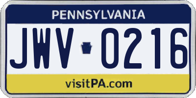 PA license plate JWV0216