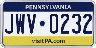 PA license plate JWV0232