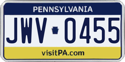 PA license plate JWV0455
