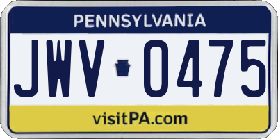 PA license plate JWV0475