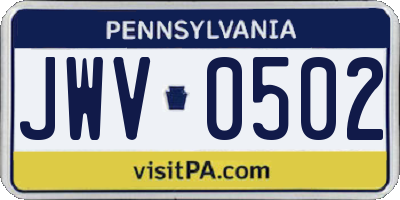 PA license plate JWV0502