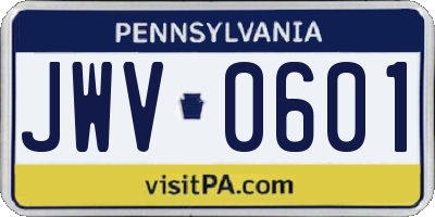 PA license plate JWV0601