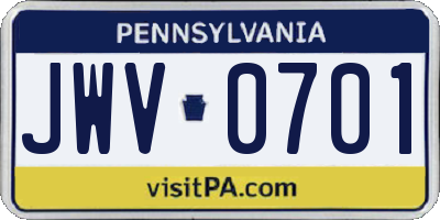 PA license plate JWV0701