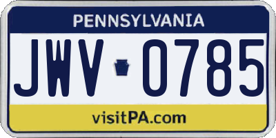 PA license plate JWV0785