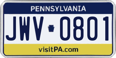 PA license plate JWV0801