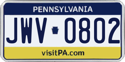 PA license plate JWV0802
