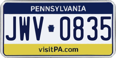 PA license plate JWV0835