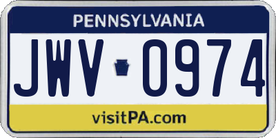 PA license plate JWV0974