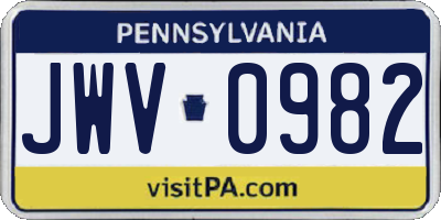 PA license plate JWV0982