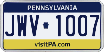 PA license plate JWV1007