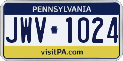 PA license plate JWV1024