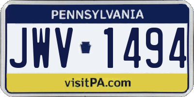 PA license plate JWV1494