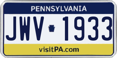 PA license plate JWV1933