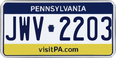 PA license plate JWV2203