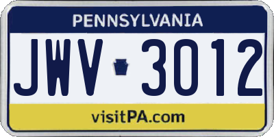 PA license plate JWV3012