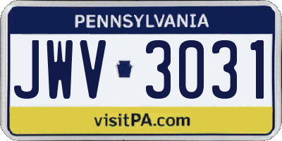 PA license plate JWV3031