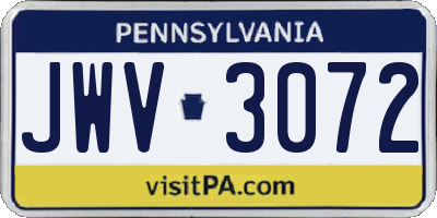 PA license plate JWV3072