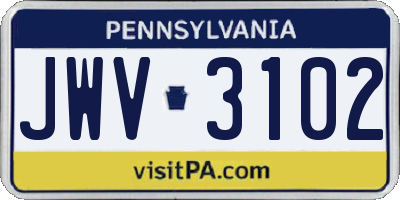 PA license plate JWV3102
