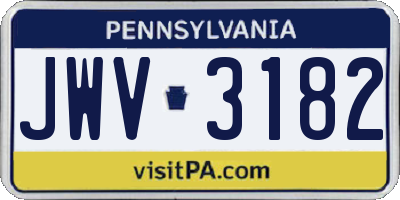 PA license plate JWV3182