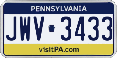 PA license plate JWV3433