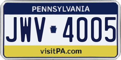 PA license plate JWV4005
