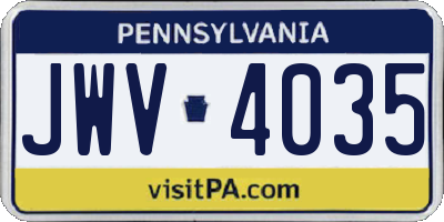 PA license plate JWV4035