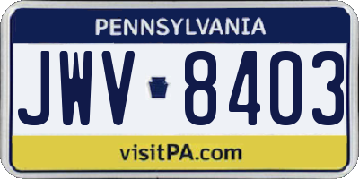 PA license plate JWV8403