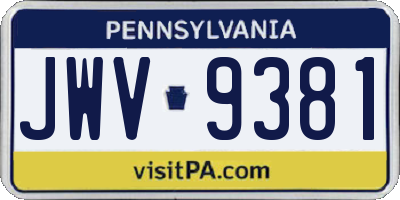 PA license plate JWV9381