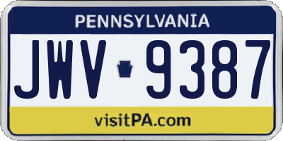 PA license plate JWV9387