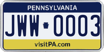 PA license plate JWW0003