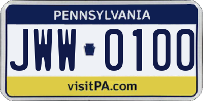 PA license plate JWW0100