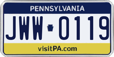 PA license plate JWW0119