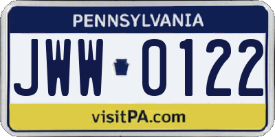 PA license plate JWW0122