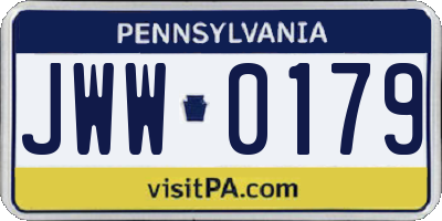 PA license plate JWW0179