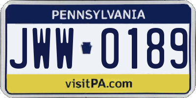 PA license plate JWW0189