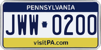 PA license plate JWW0200