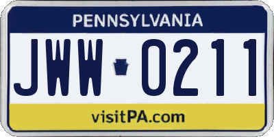 PA license plate JWW0211