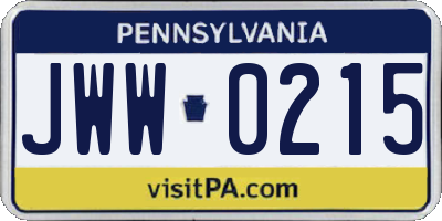 PA license plate JWW0215