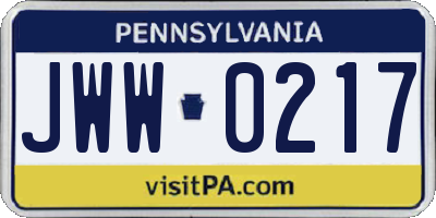 PA license plate JWW0217