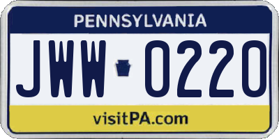 PA license plate JWW0220