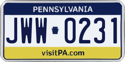 PA license plate JWW0231