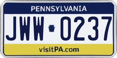 PA license plate JWW0237