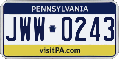 PA license plate JWW0243