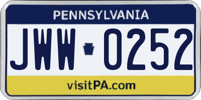 PA license plate JWW0252