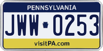 PA license plate JWW0253